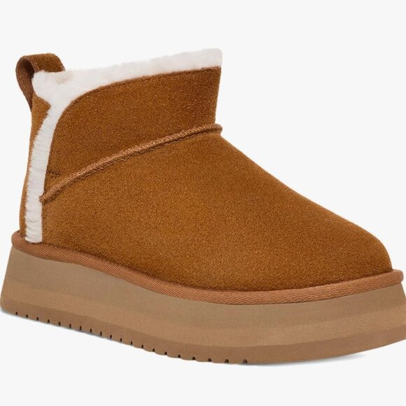 UGG Koolaburra Womens Chestnut Ultra Mini Platform Flat Heel Winter Boots Sz 9 - Picture 1 of 10